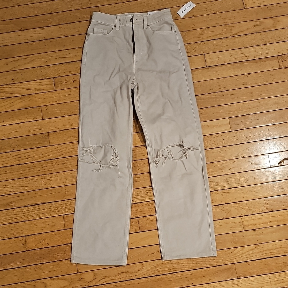 NWT PAC SUN Beige 90s Boyfriend Jeans ripped knees size 25